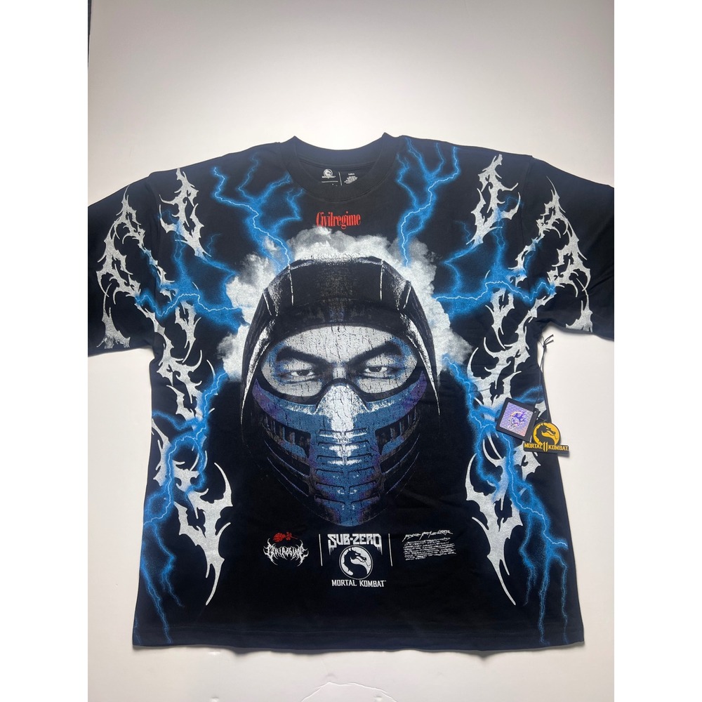 Civil Regime Mortal Kombat Sub-Zero T-Shirt Mens Large Black Blue Lightning New